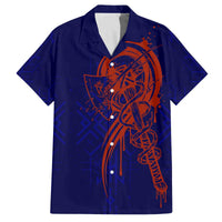 Valhalla Warrior Viking Family Matching Off The Shoulder Long Sleeve Dress and Hawaiian Shirt with Axes and Norse Symbols Norse Mythology Tribute - Wonder Print Shop