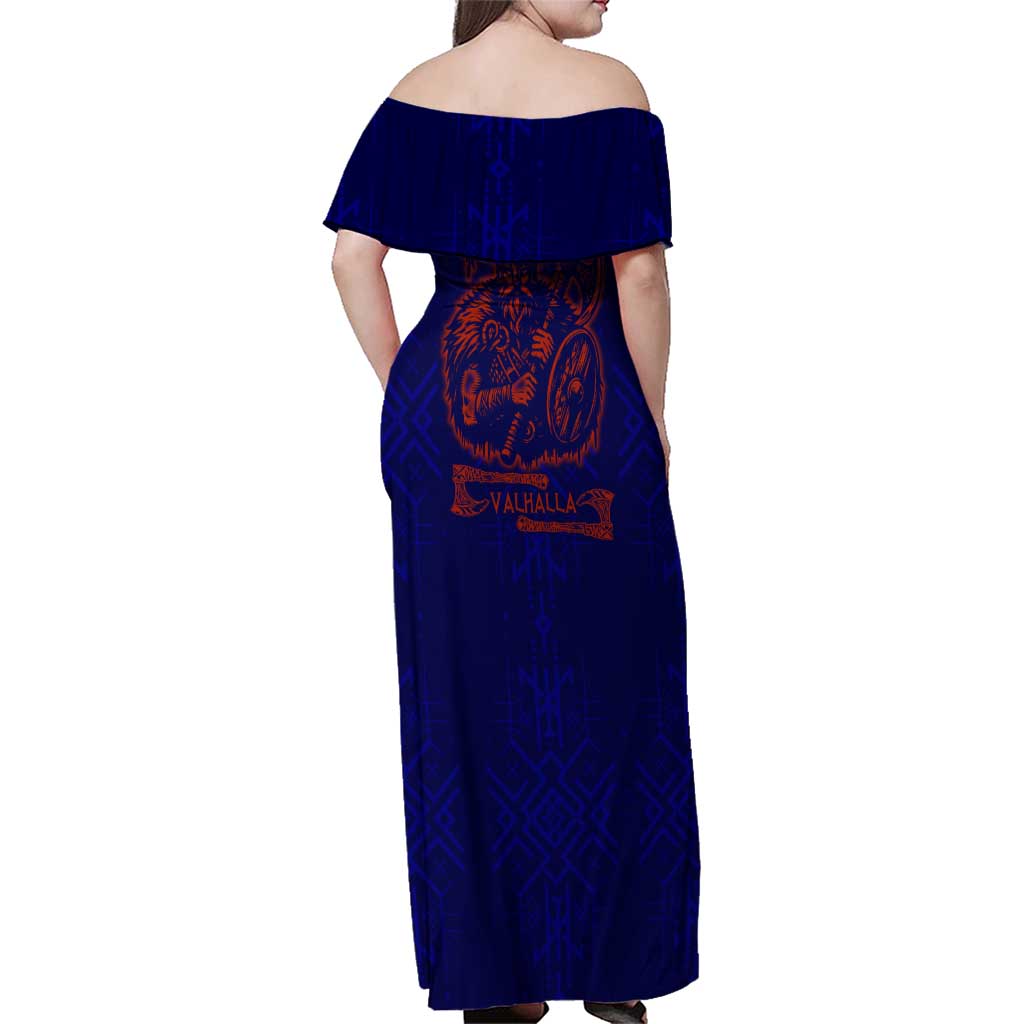 Valhalla Warrior Viking Family Matching Off Shoulder Maxi Dress and Hawaiian Shirt with Axes and Norse Symbols Norse Mythology Tribute - Wonder Print Shop