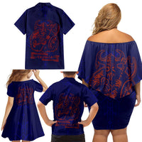 Valhalla Warrior Viking Family Matching Off Shoulder Short Dress and Hawaiian Shirt with Axes and Norse Symbols Norse Mythology Tribute - Wonder Print Shop