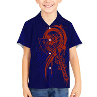 Valhalla Warrior Viking Family Matching Off Shoulder Short Dress and Hawaiian Shirt with Axes and Norse Symbols Norse Mythology Tribute - Wonder Print Shop