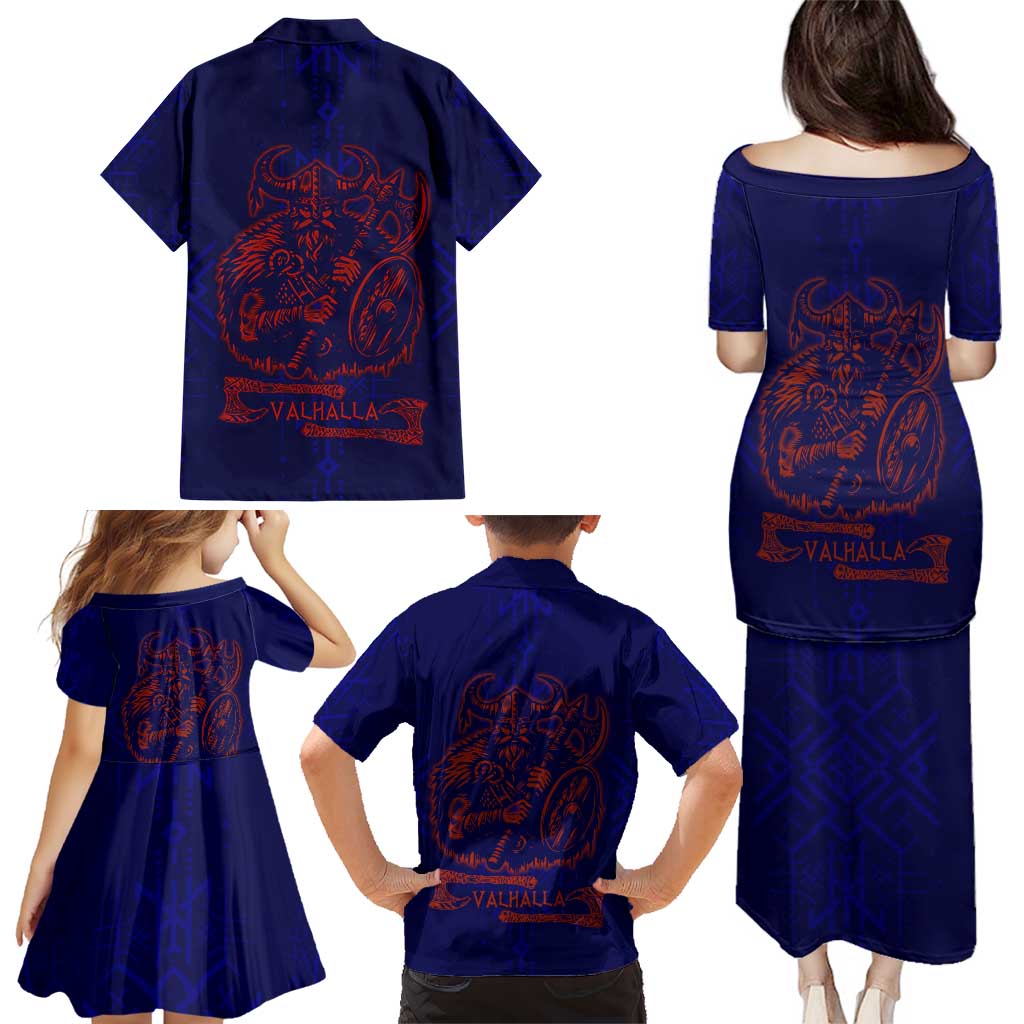 Valhalla Warrior Viking Family Matching Puletasi and Hawaiian Shirt with Axes and Norse Symbols Norse Mythology Tribute - Wonder Print Shop