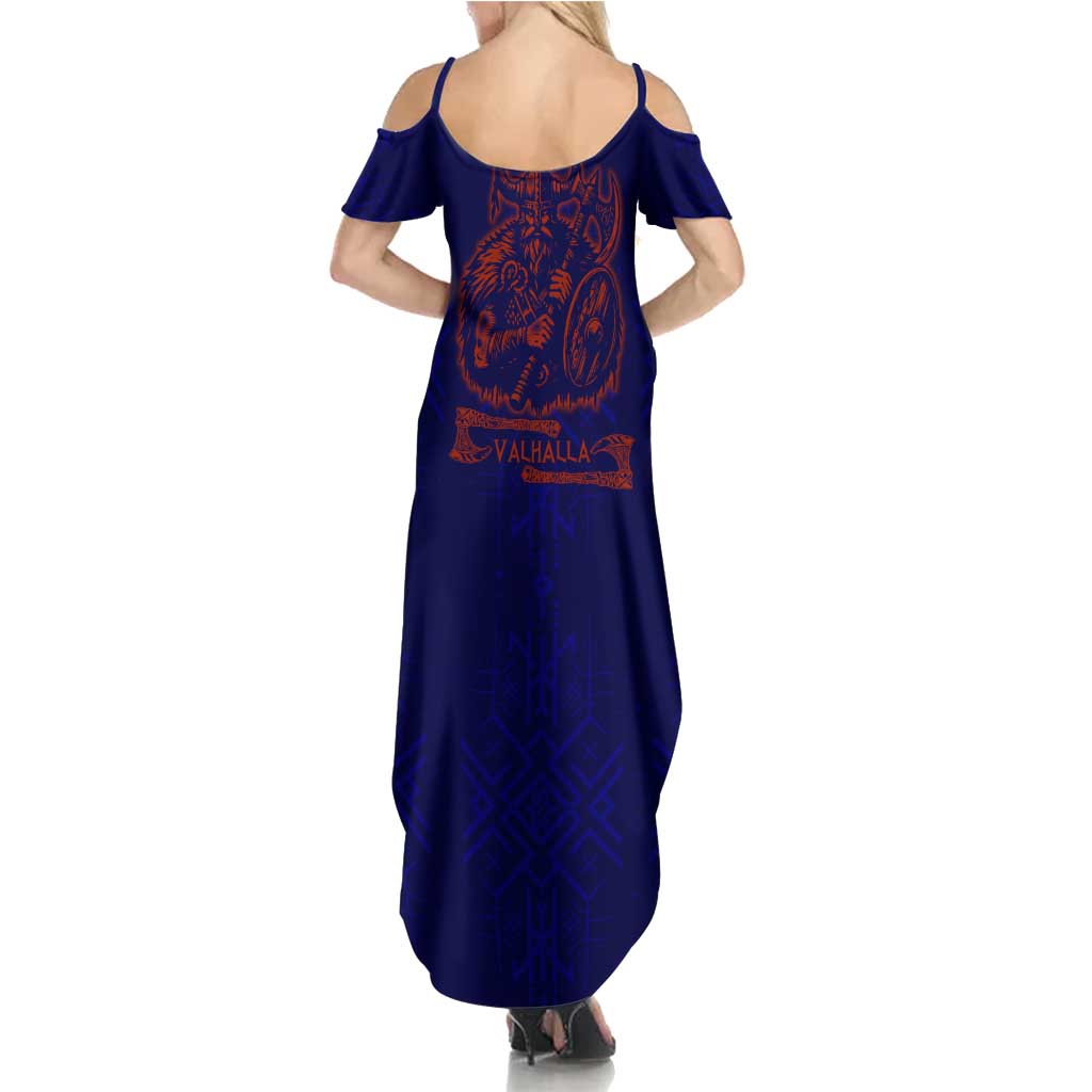 Valhalla Warrior Viking Family Matching Summer Maxi Dress and Hawaiian Shirt with Axes and Norse Symbols Norse Mythology Tribute - Wonder Print Shop