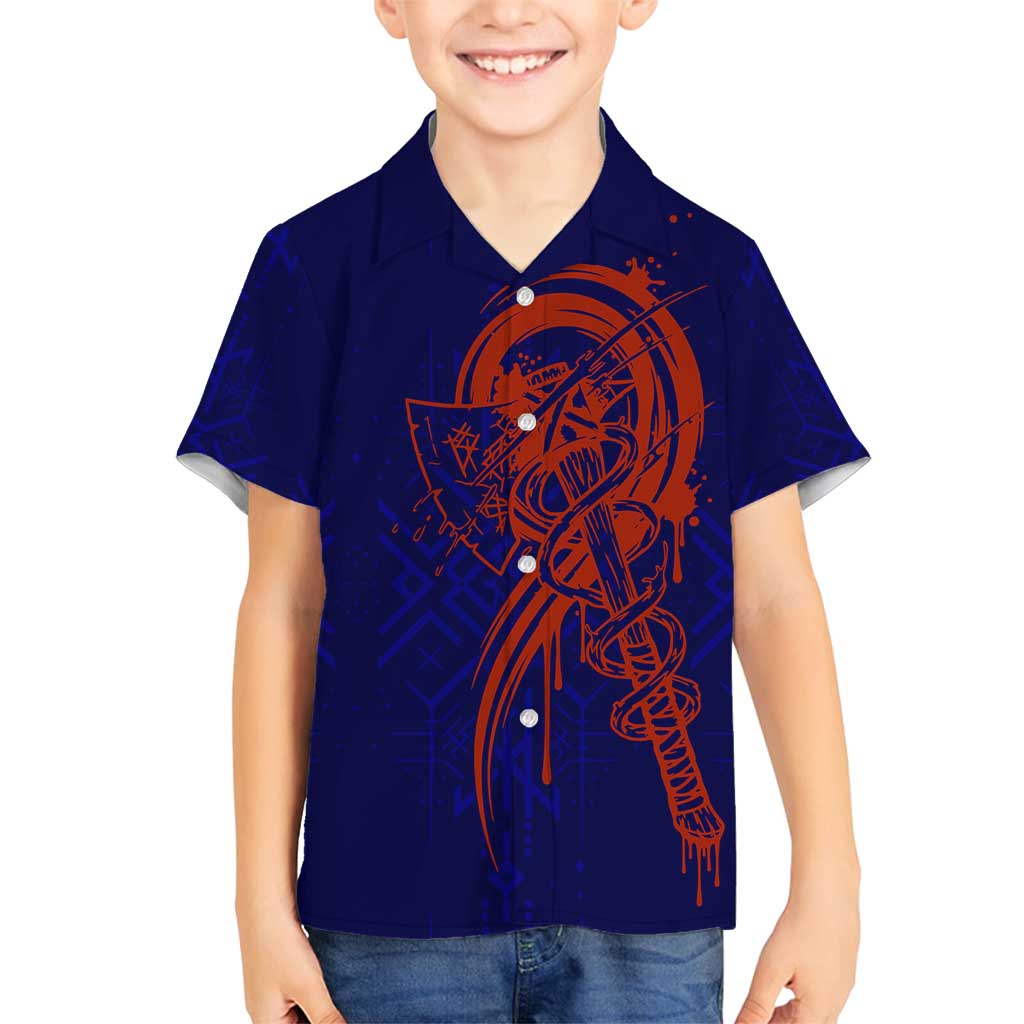 Valhalla Warrior Viking Family Matching Summer Maxi Dress and Hawaiian Shirt with Axes and Norse Symbols Norse Mythology Tribute - Wonder Print Shop