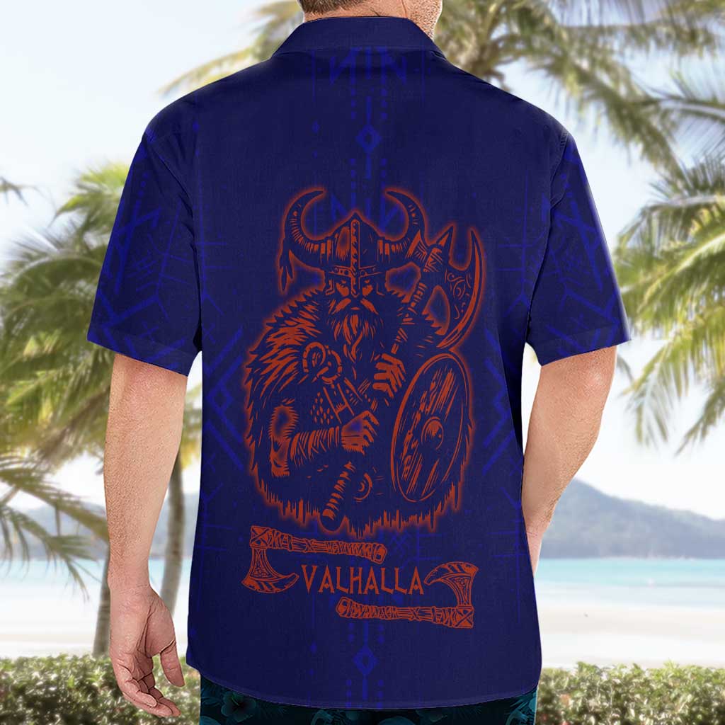 Valhalla Warrior Viking Hawaiian Shirt with Axes and Norse Symbols Norse Mythology Tribute - Wonder Print Shop