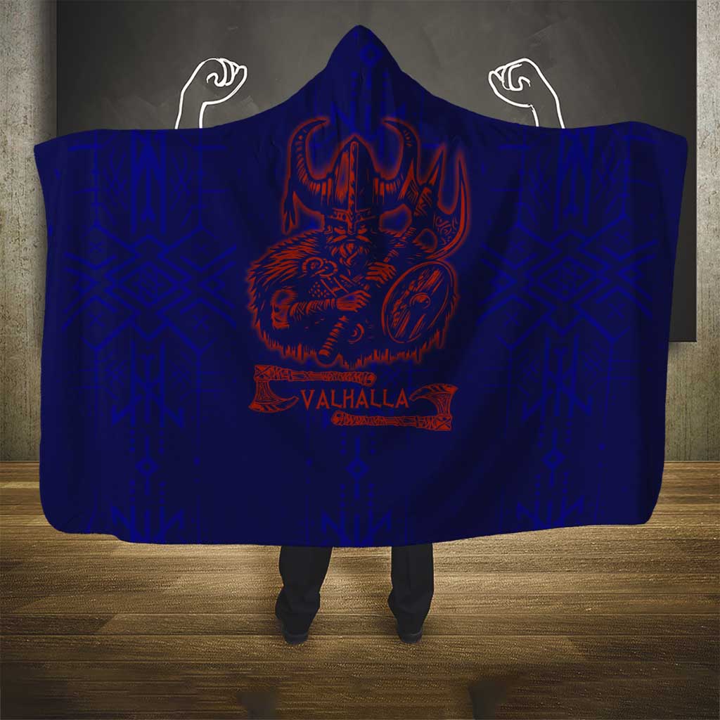 Valhalla Warrior Viking Hooded Blanket with Axes and Norse Symbols Norse Mythology Tribute - Wonder Print Shop