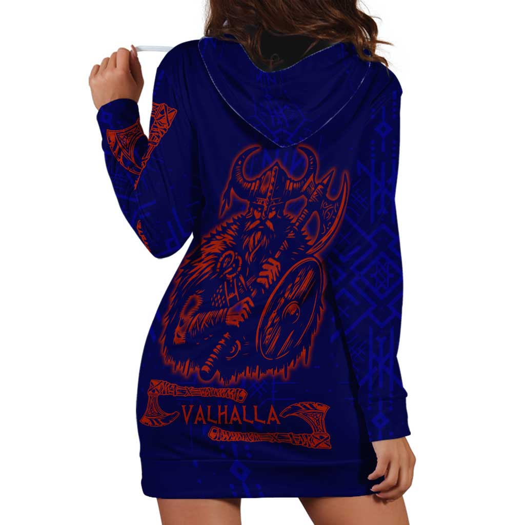 Valhalla Warrior Viking Hoodie Dress with Axes and Norse Symbols Norse Mythology Tribute - Wonder Print Shop