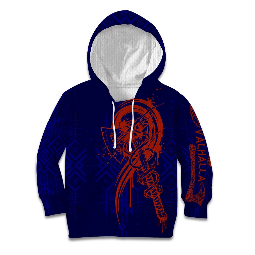 Valhalla Warrior Viking Kid Hoodie with Axes and Norse Symbols Norse Mythology Tribute - Wonder Print Shop