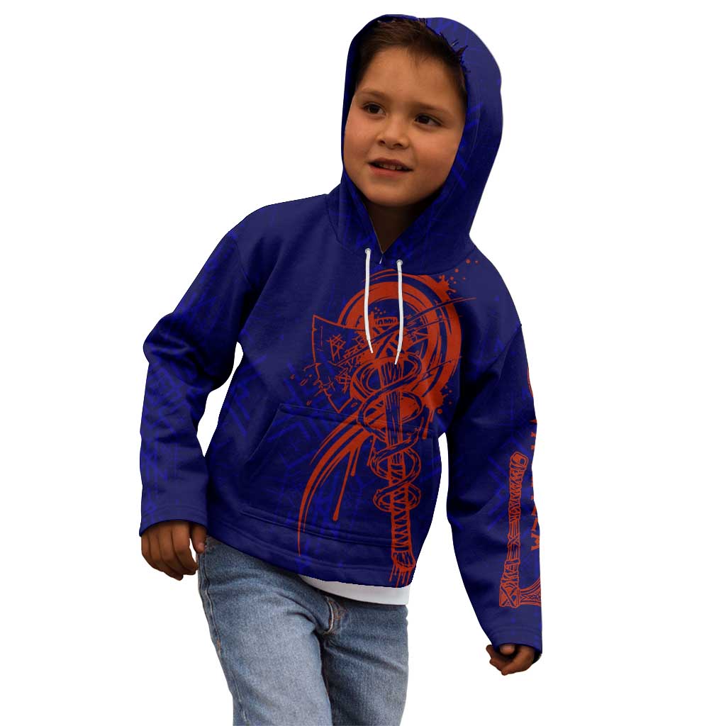 Valhalla Warrior Viking Kid Hoodie with Axes and Norse Symbols Norse Mythology Tribute - Wonder Print Shop