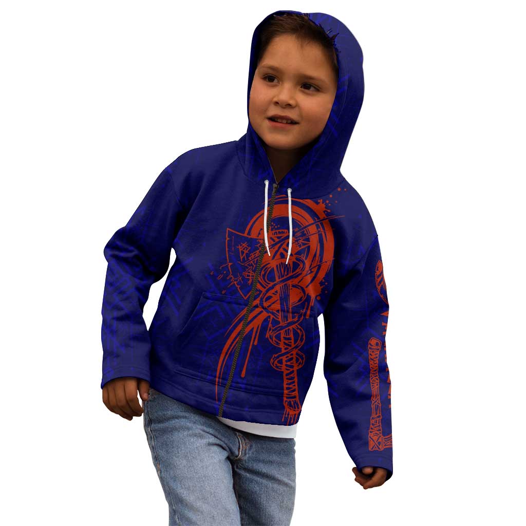 Valhalla Warrior Viking Kid Hoodie with Axes and Norse Symbols Norse Mythology Tribute - Wonder Print Shop