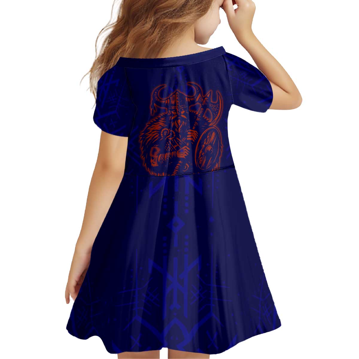 Valhalla Warrior Viking Kid Short Sleeve Dress with Axes and Norse Symbols Norse Mythology Tribute - Wonder Print Shop