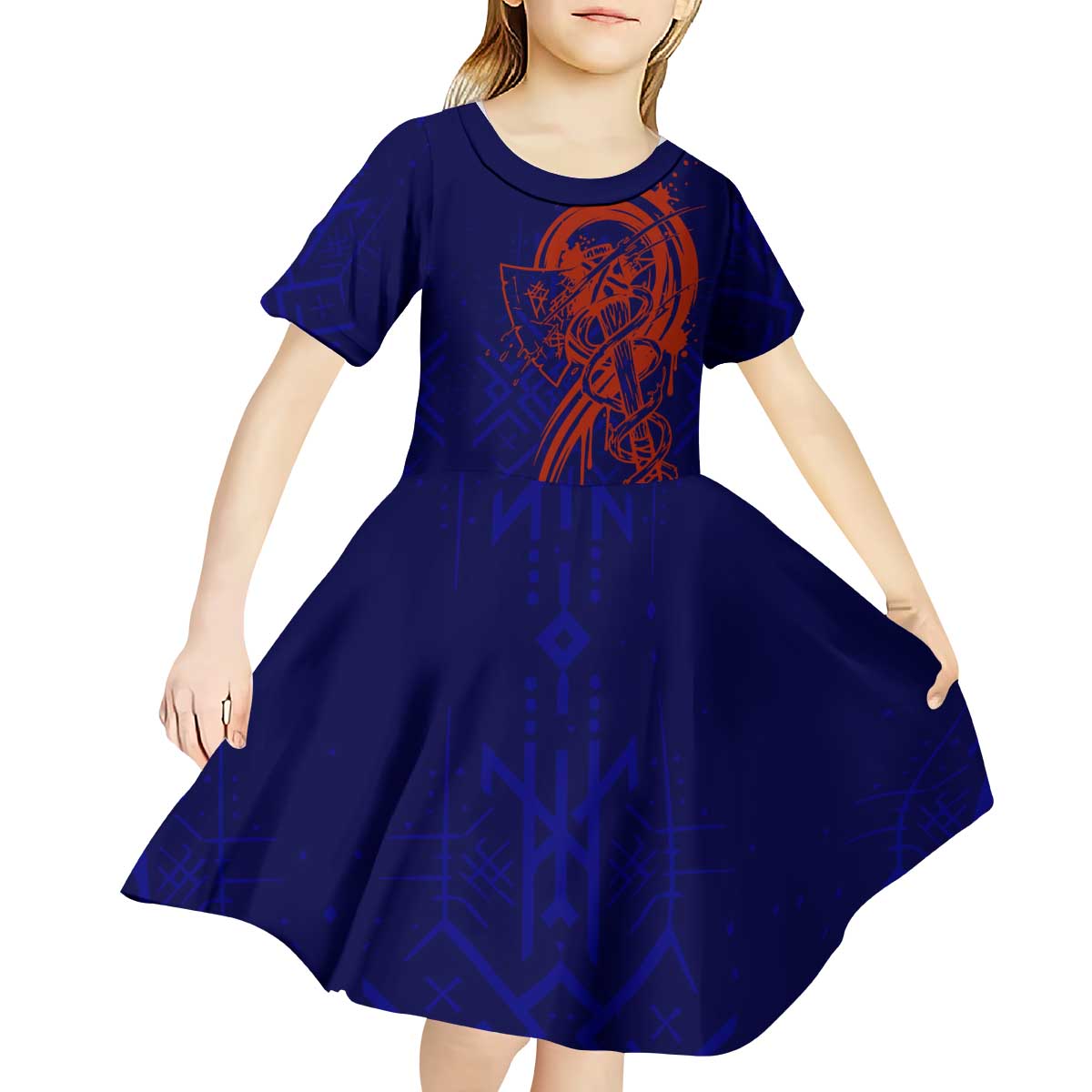 Valhalla Warrior Viking Kid Short Sleeve Dress with Axes and Norse Symbols Norse Mythology Tribute - Wonder Print Shop