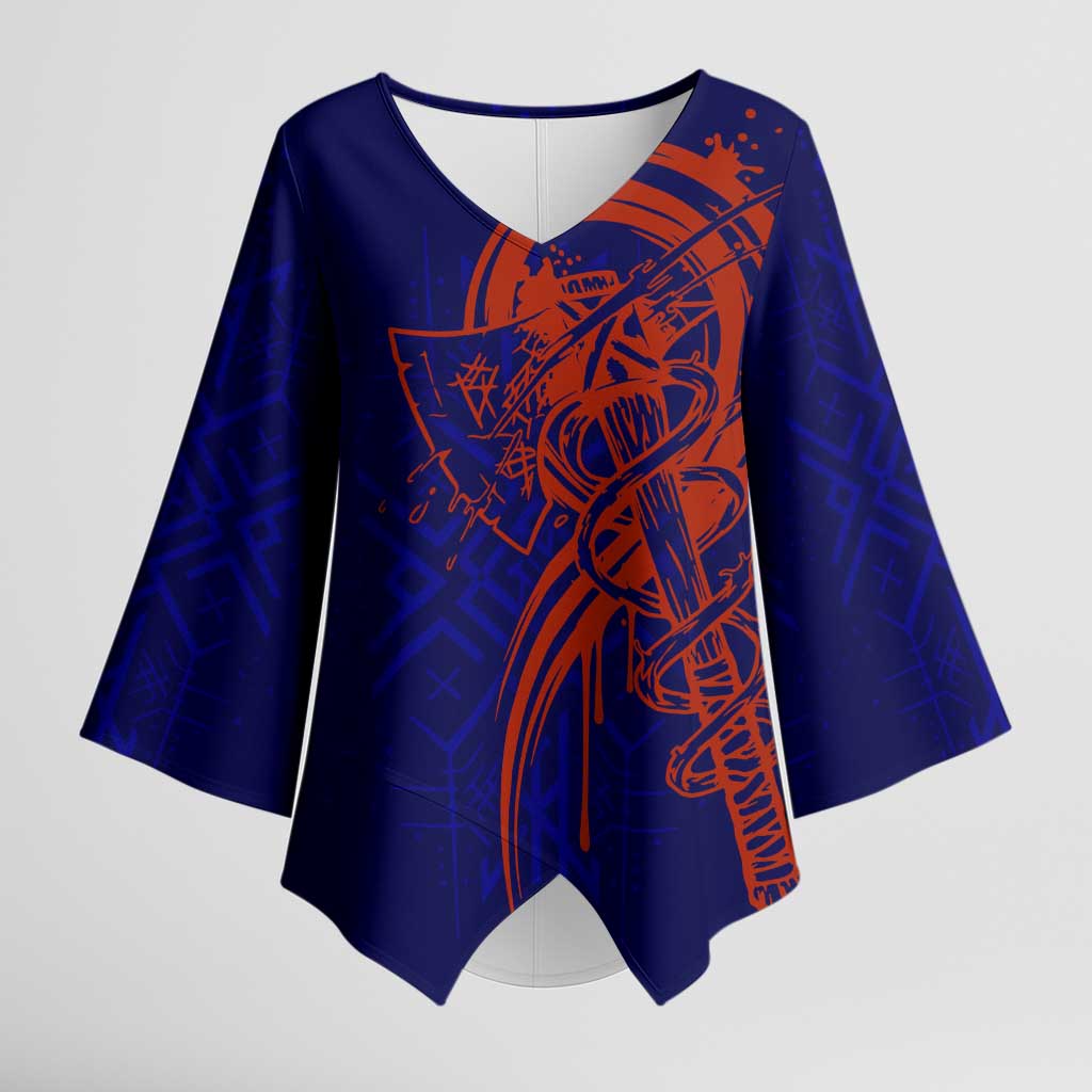 Valhalla Warrior Viking Kimono Sleeve Blouse with Axes and Norse Symbols Norse Mythology Tribute - Wonder Print Shop