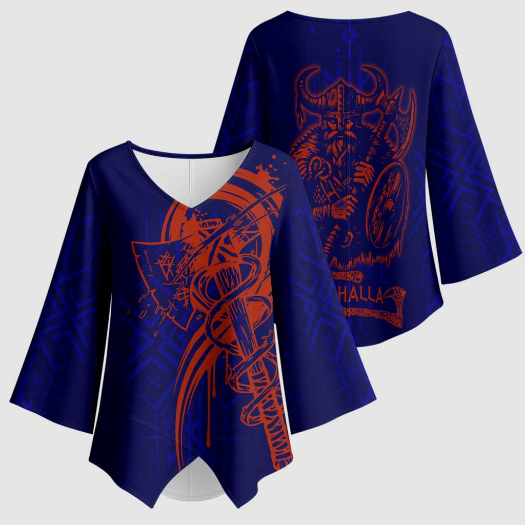 Valhalla Warrior Viking Kimono Sleeve Blouse with Axes and Norse Symbols Norse Mythology Tribute - Wonder Print Shop