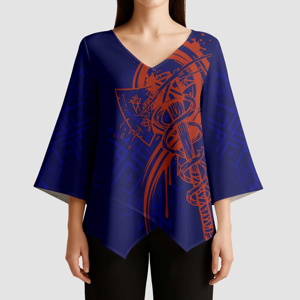 Valhalla Warrior Viking Kimono Sleeve Blouse with Axes and Norse Symbols Norse Mythology Tribute - Wonder Print Shop