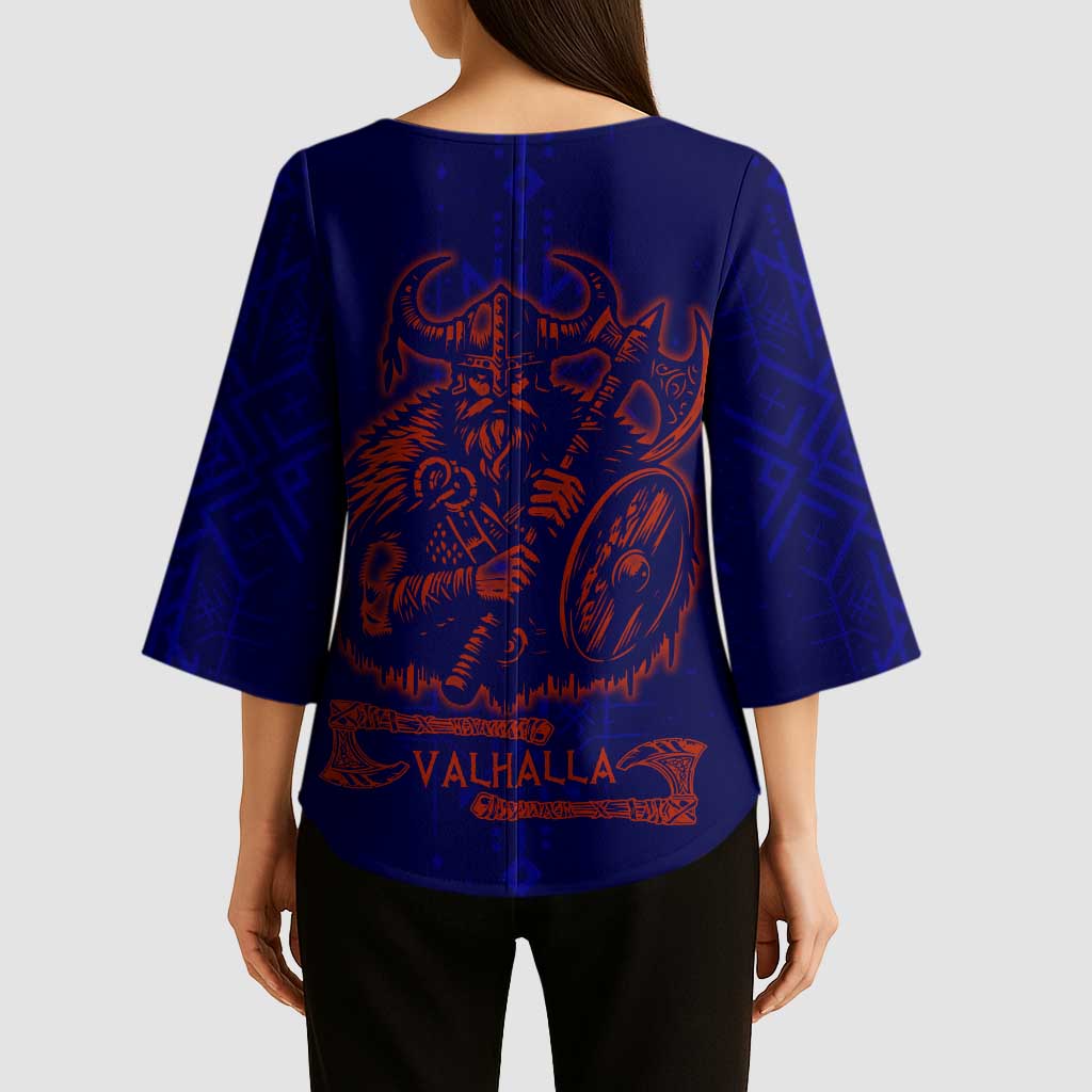 Valhalla Warrior Viking Kimono Sleeve Blouse with Axes and Norse Symbols Norse Mythology Tribute - Wonder Print Shop