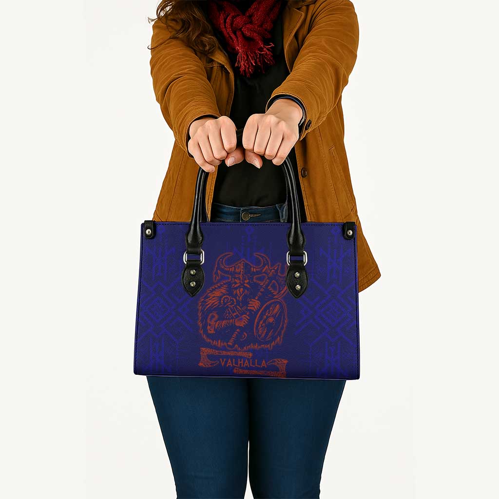 Valhalla Warrior Viking Leather Bag with Axes and Norse Symbols Norse Mythology Tribute - Wonder Print Shop