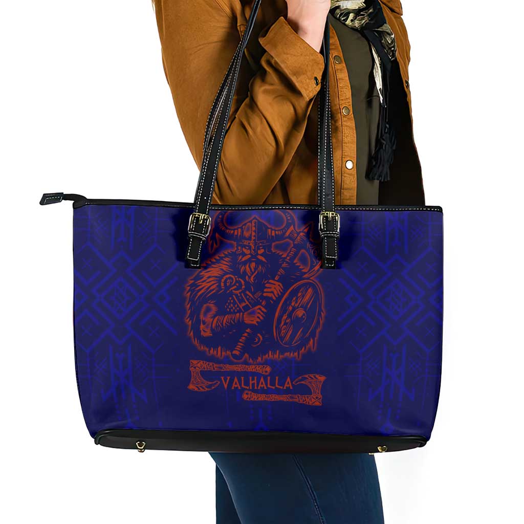 Valhalla Warrior Viking Leather Tote Bag with Axes and Norse Symbols Norse Mythology Tribute - Wonder Print Shop