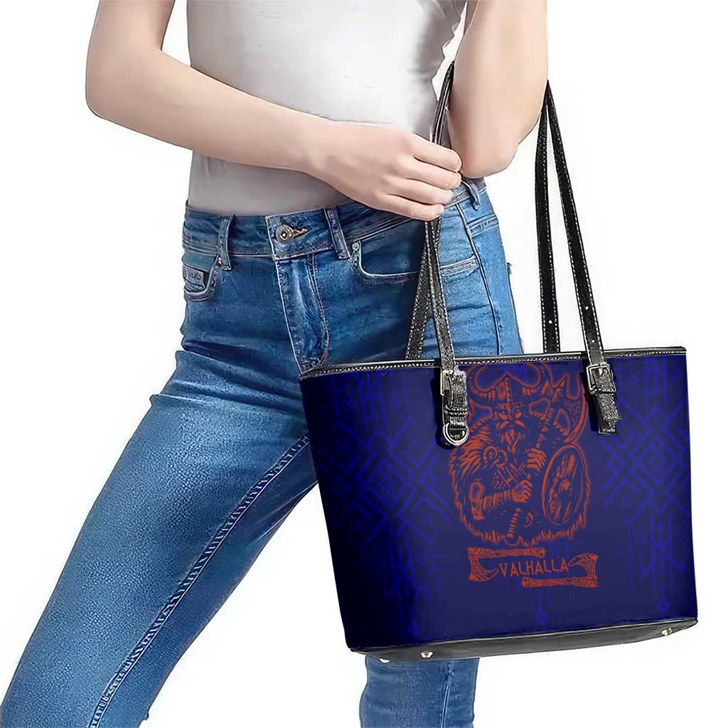 Valhalla Warrior Viking Leather Tote Bag with Axes and Norse Symbols Norse Mythology Tribute - Wonder Print Shop