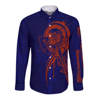 Valhalla Warrior Viking Long Sleeve Button Shirt with Axes and Norse Symbols Norse Mythology Tribute - Wonder Print Shop