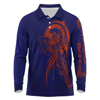 Valhalla Warrior Viking Long Sleeve Polo Shirt with Axes and Norse Symbols Norse Mythology Tribute - Wonder Print Shop