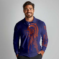 Valhalla Warrior Viking Long Sleeve Polo Shirt with Axes and Norse Symbols Norse Mythology Tribute - Wonder Print Shop