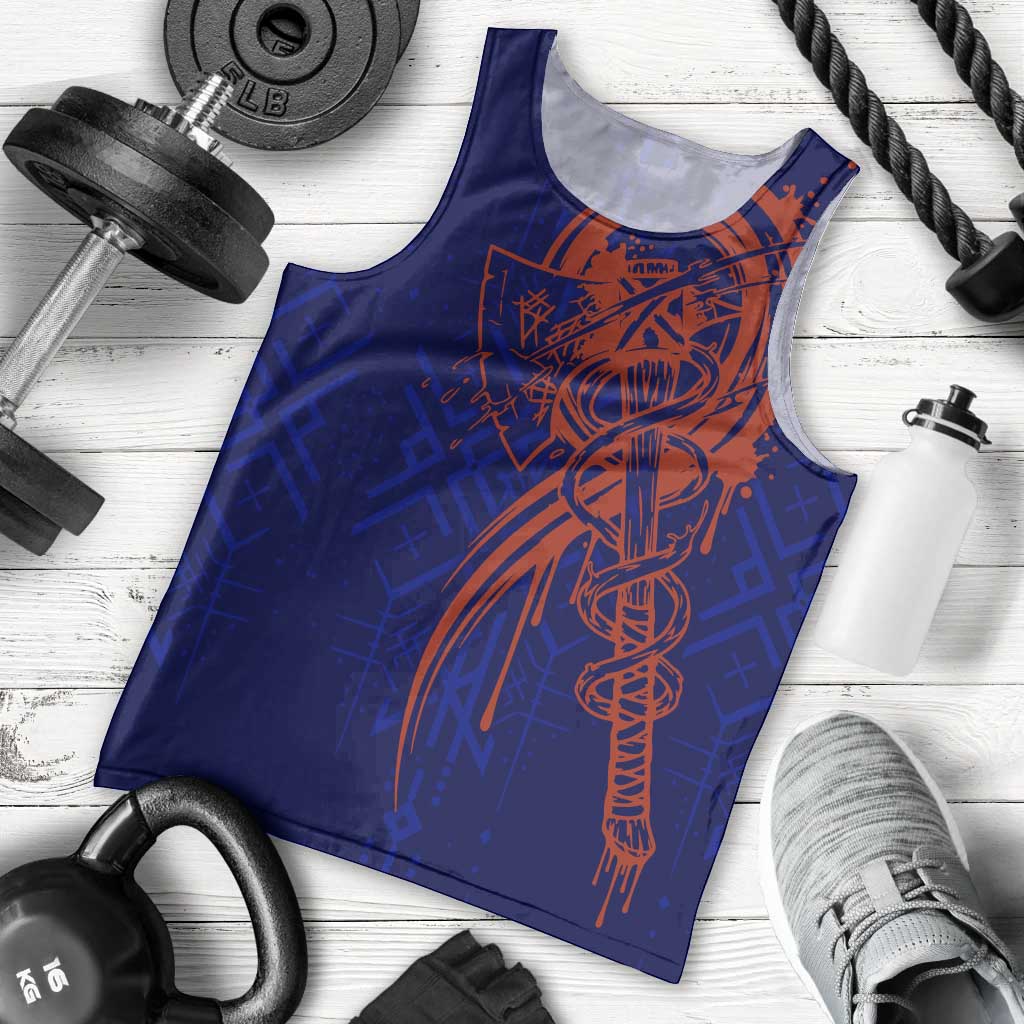 Valhalla Warrior Viking Men Tank Top with Axes and Norse Symbols Norse Mythology Tribute - Wonder Print Shop