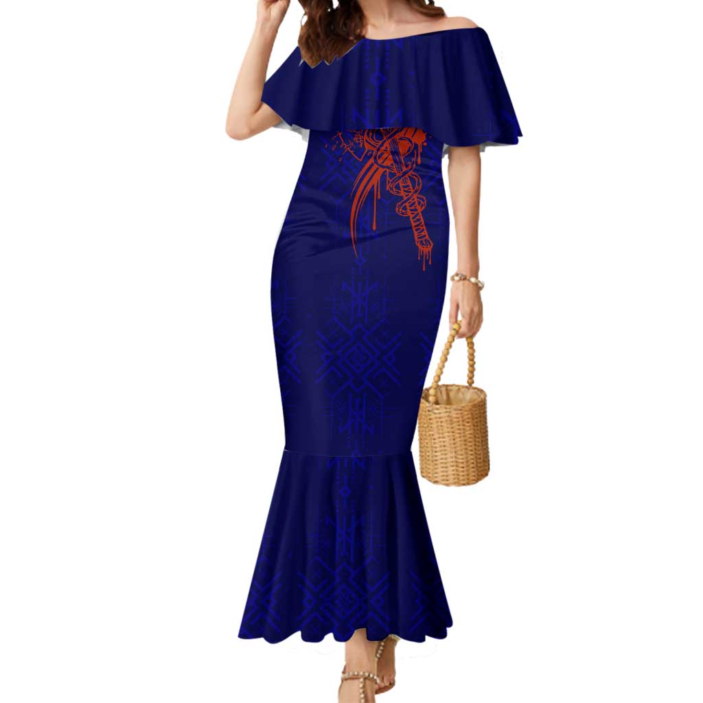 Valhalla Warrior Viking Mermaid Dress with Axes and Norse Symbols Norse Mythology Tribute - Wonder Print Shop