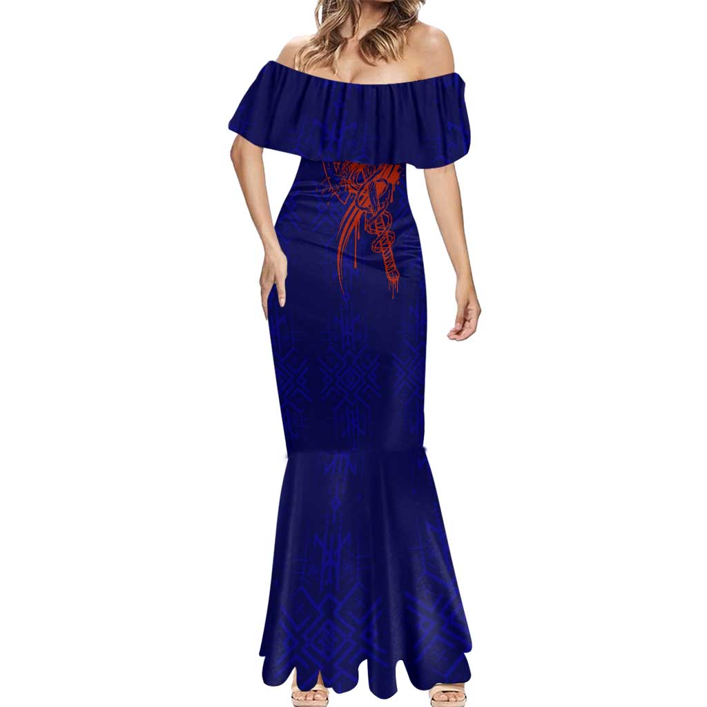 Valhalla Warrior Viking Mermaid Dress with Axes and Norse Symbols Norse Mythology Tribute - Wonder Print Shop