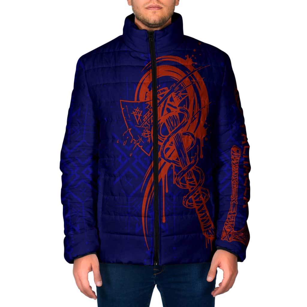 Valhalla Warrior Viking Padded Jacket with Axes and Norse Symbols Norse Mythology Tribute - Wonder Print Shop