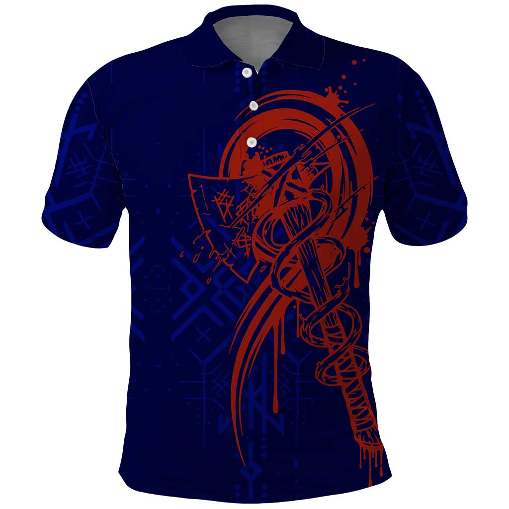Valhalla Warrior Viking Polo Shirt with Axes and Norse Symbols Norse Mythology Tribute - Wonder Print Shop