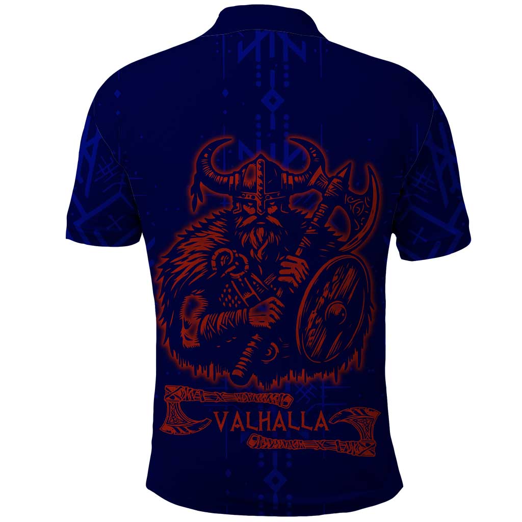 Valhalla Warrior Viking Polo Shirt with Axes and Norse Symbols Norse Mythology Tribute - Wonder Print Shop
