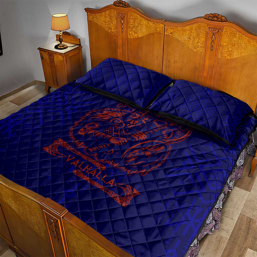 Valhalla Warrior Viking Quilt Bed Set with Axes and Norse Symbols Norse Mythology Tribute - Wonder Print Shop