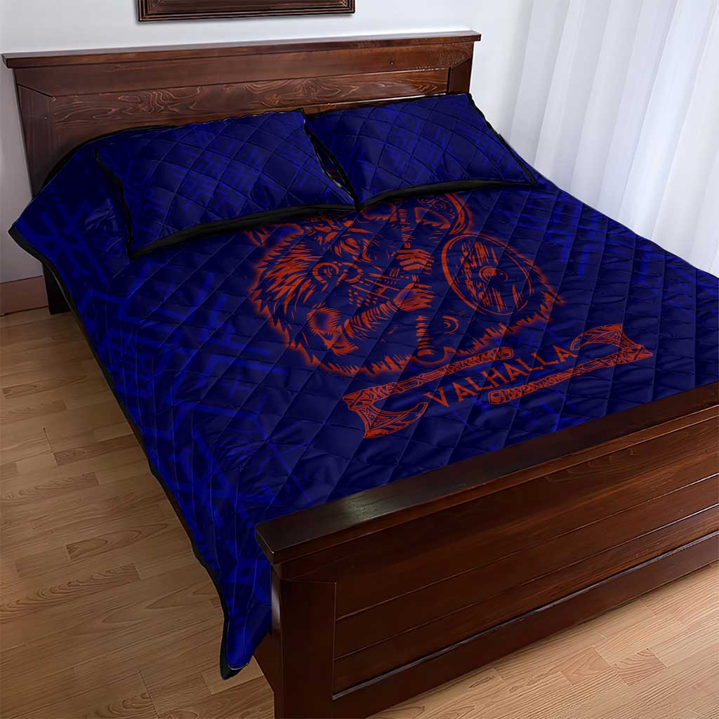 Valhalla Warrior Viking Quilt Bed Set with Axes and Norse Symbols Norse Mythology Tribute - Wonder Print Shop