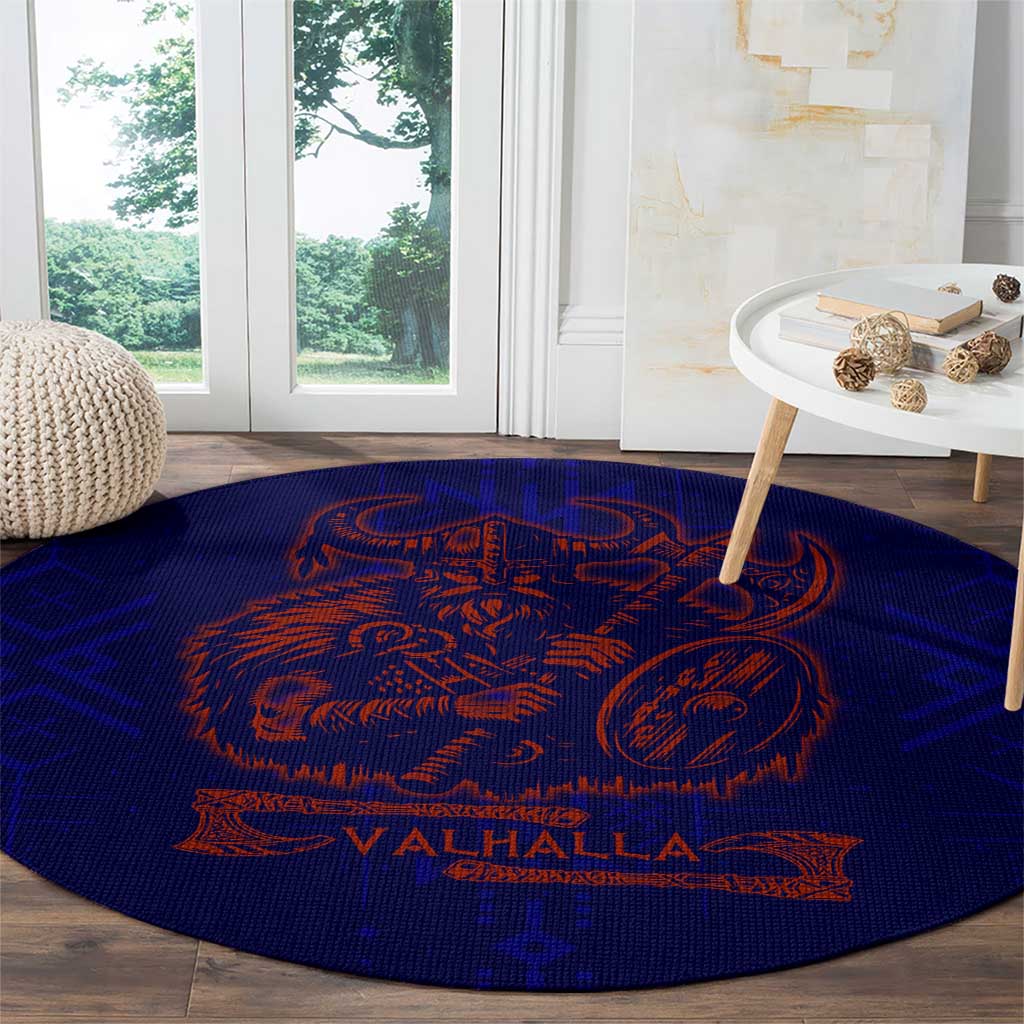 Valhalla Warrior Viking Round Carpet with Axes and Norse Symbols Norse Mythology Tribute - Wonder Print Shop