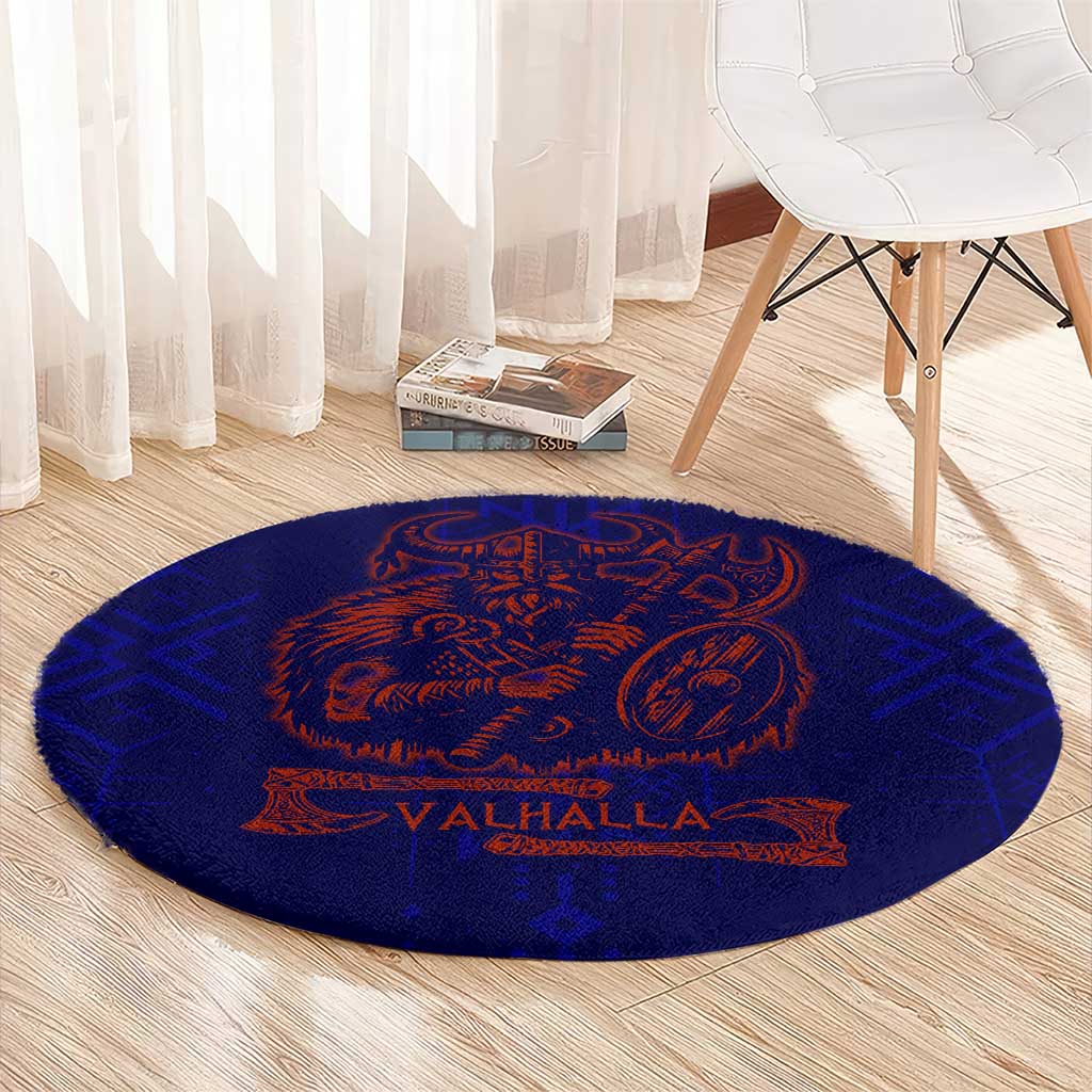 Valhalla Warrior Viking Round Carpet with Axes and Norse Symbols Norse Mythology Tribute - Wonder Print Shop