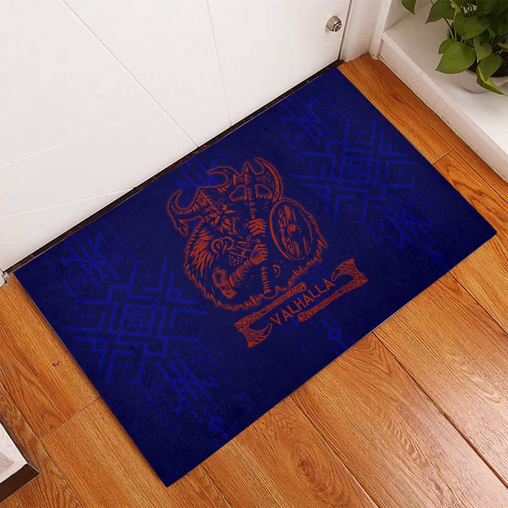 Valhalla Warrior Viking Rubber Doormat with Axes and Norse Symbols Norse Mythology Tribute - Wonder Print Shop