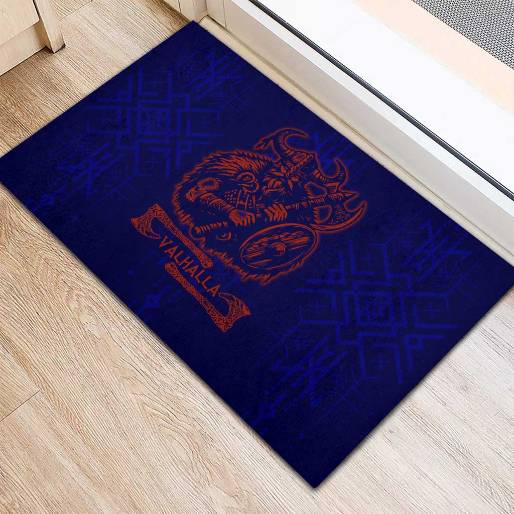 Valhalla Warrior Viking Rubber Doormat with Axes and Norse Symbols Norse Mythology Tribute - Wonder Print Shop
