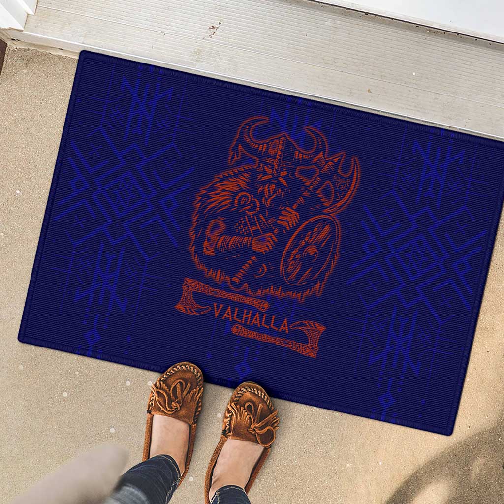 Valhalla Warrior Viking Rubber Doormat with Axes and Norse Symbols Norse Mythology Tribute - Wonder Print Shop