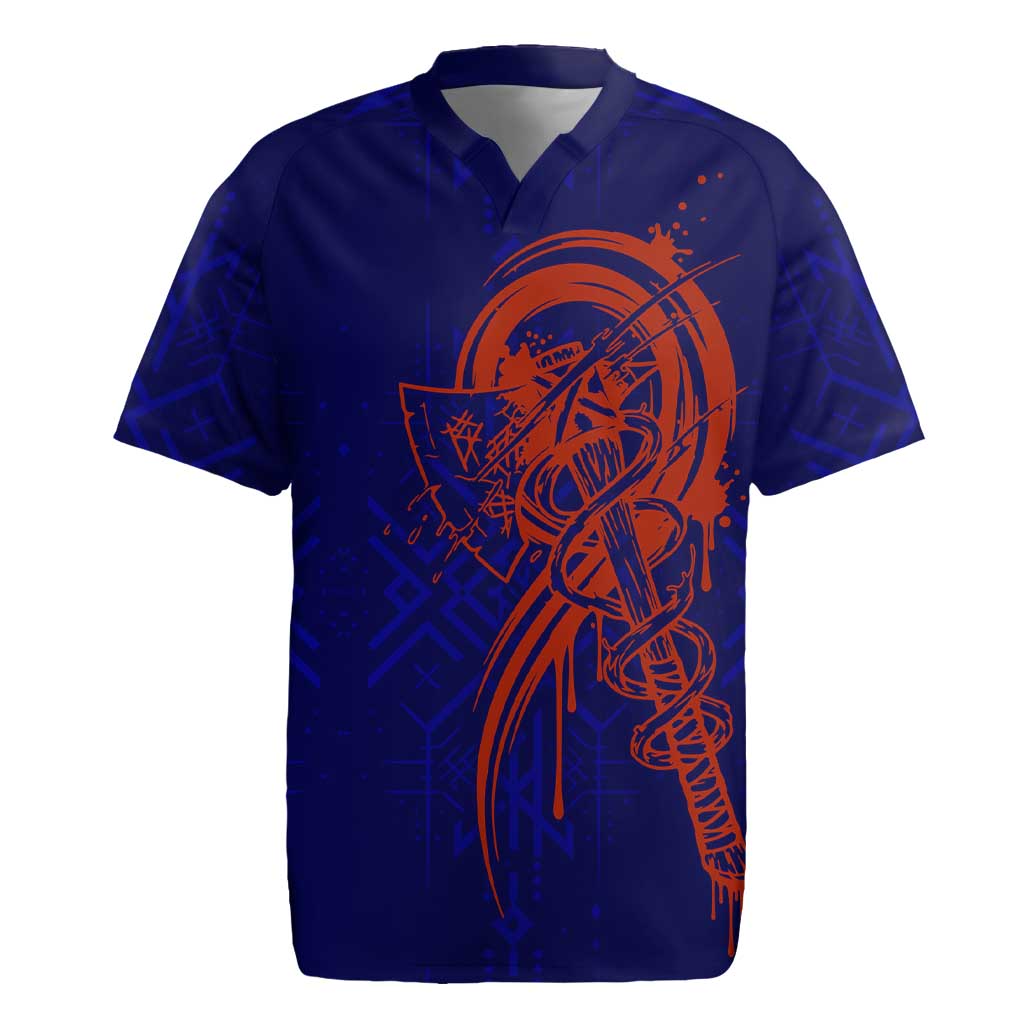 Valhalla Warrior Viking Rugby Jersey with Axes and Norse Symbols Norse Mythology Tribute - Wonder Print Shop