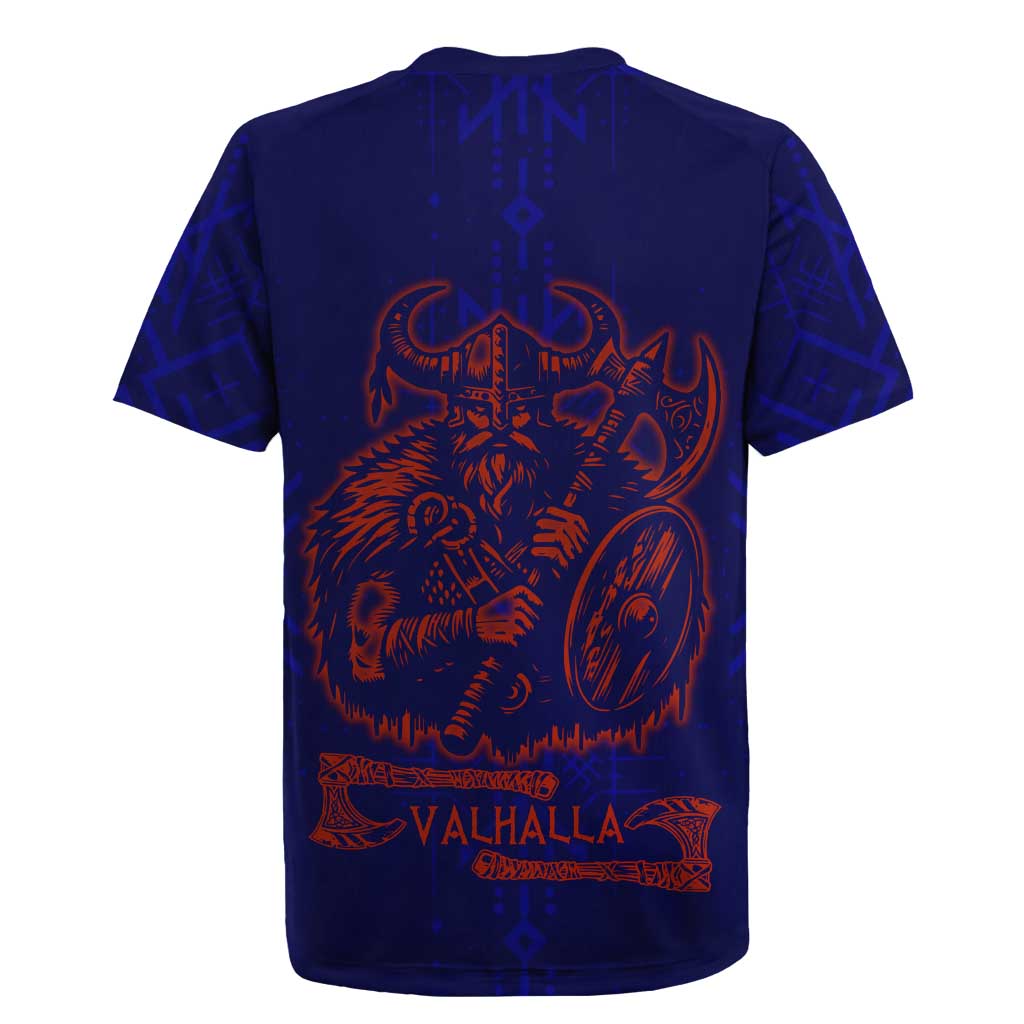 Valhalla Warrior Viking Rugby Jersey with Axes and Norse Symbols Norse Mythology Tribute - Wonder Print Shop