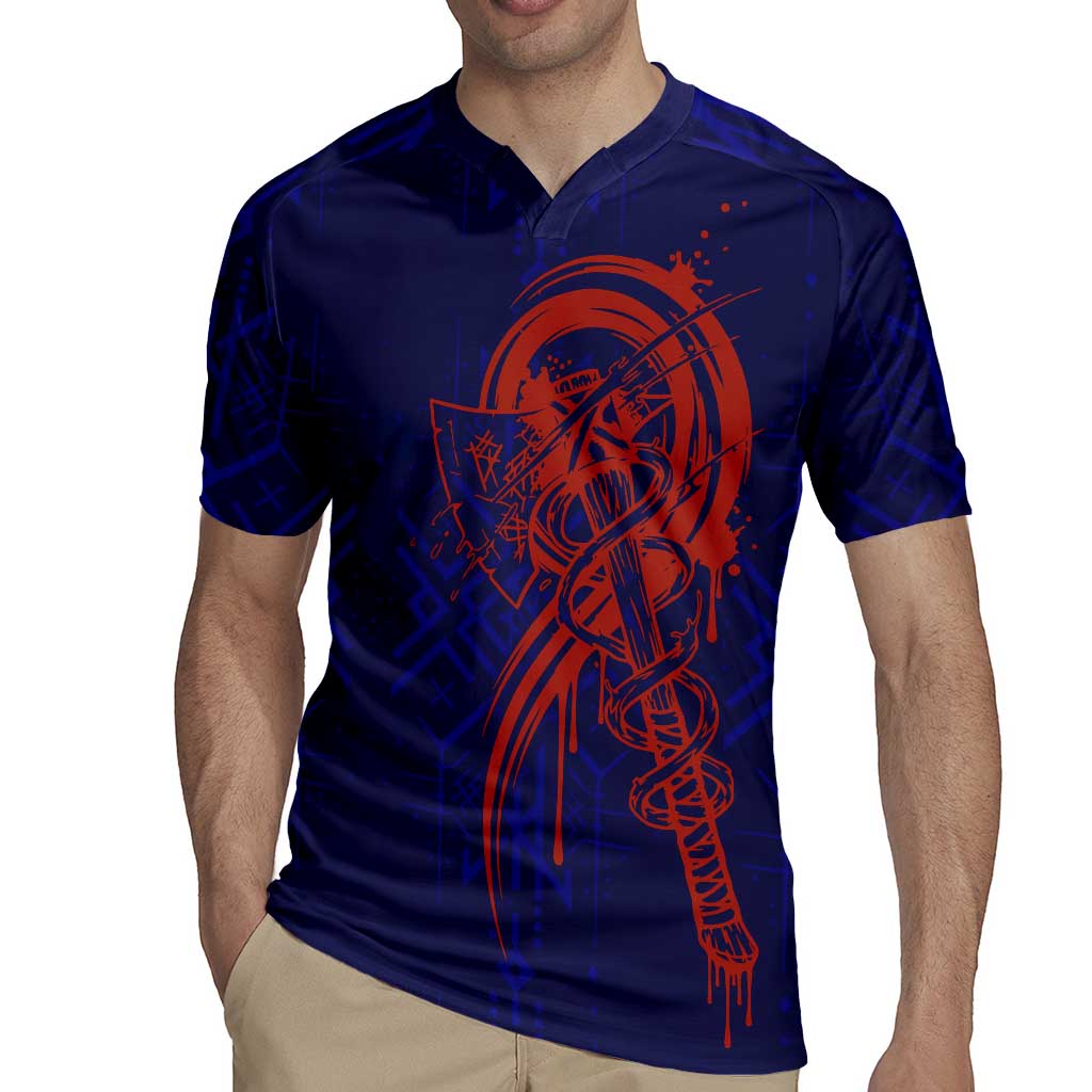 Valhalla Warrior Viking Rugby Jersey with Axes and Norse Symbols Norse Mythology Tribute - Wonder Print Shop
