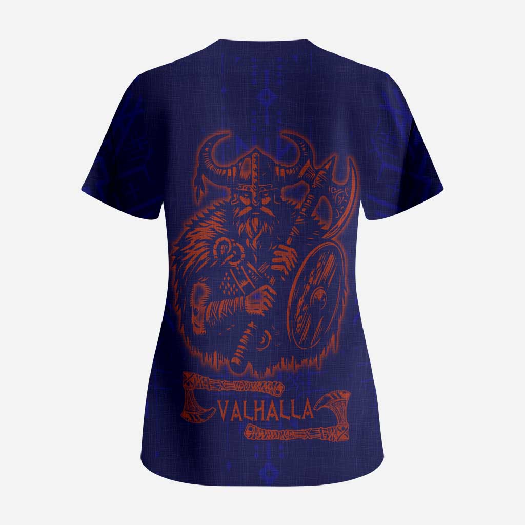 Valhalla Warrior Viking Scrub Top with Axes and Norse Symbols Norse Mythology Tribute - Wonder Print Shop