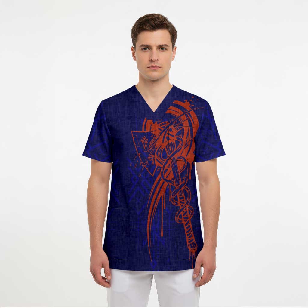 Valhalla Warrior Viking Scrub Top with Axes and Norse Symbols Norse Mythology Tribute - Wonder Print Shop