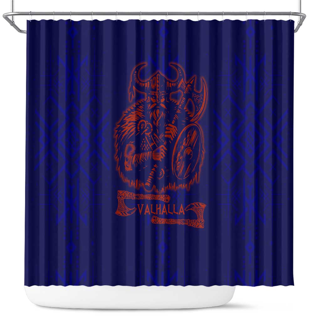 Valhalla Warrior Viking Shower Curtain with Axes and Norse Symbols Norse Mythology Tribute - Wonder Print Shop