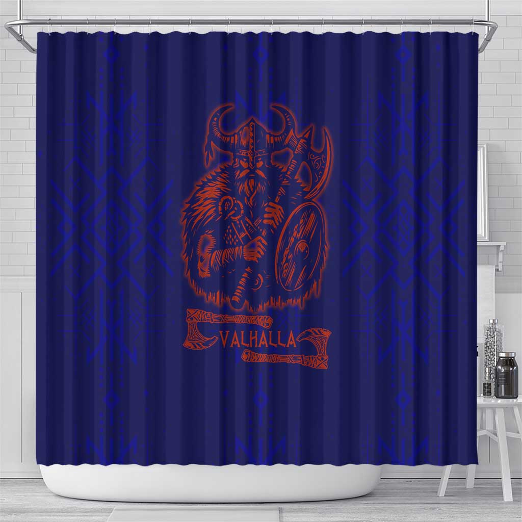 Valhalla Warrior Viking Shower Curtain with Axes and Norse Symbols Norse Mythology Tribute - Wonder Print Shop