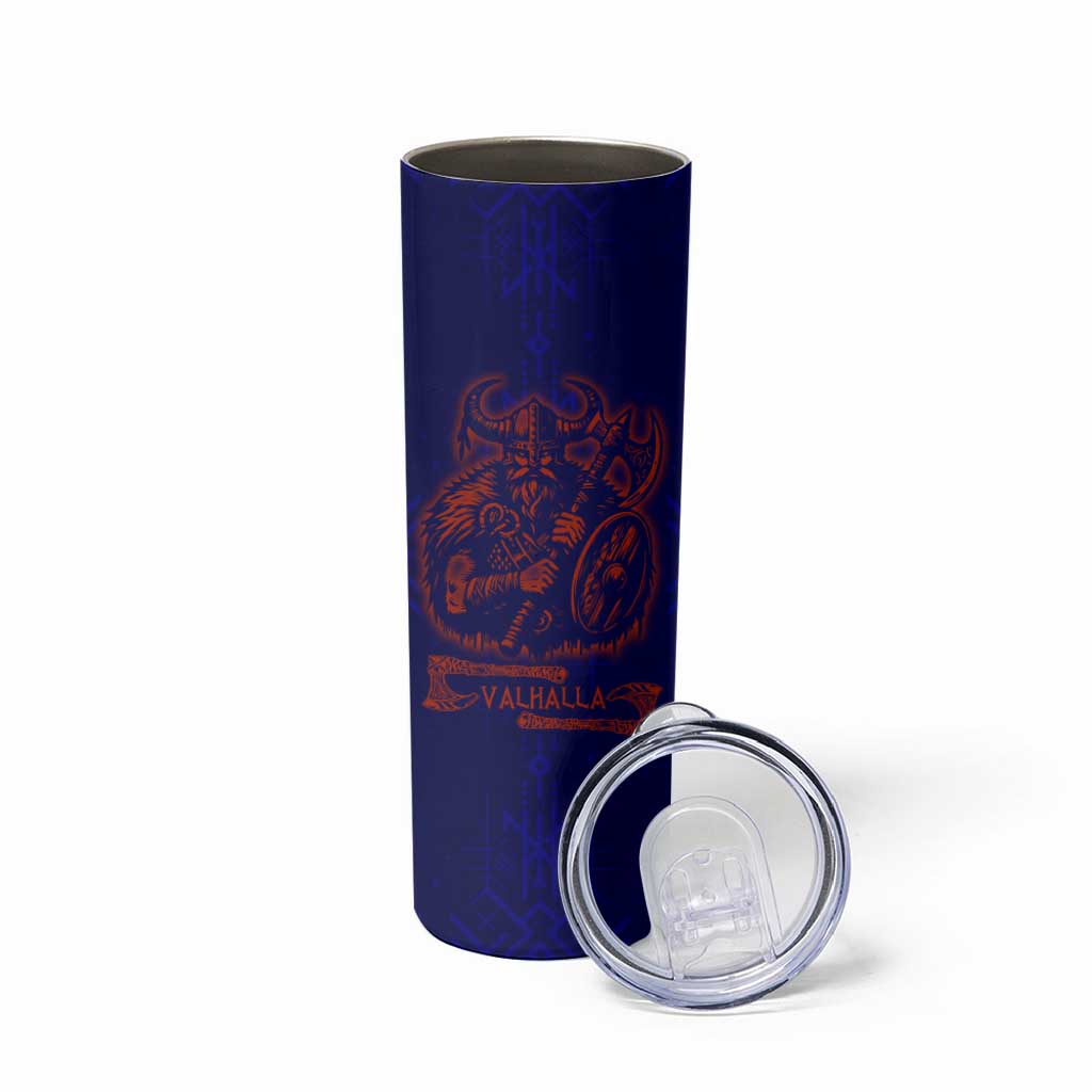 Valhalla Warrior Viking Skinny Tumbler with Axes and Norse Symbols Norse Mythology Tribute - Wonder Print Shop