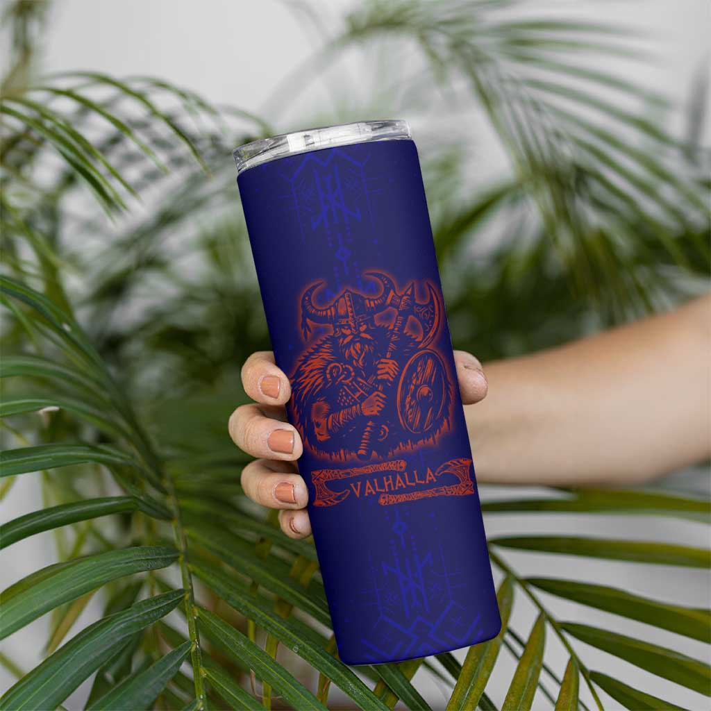 Valhalla Warrior Viking Skinny Tumbler with Axes and Norse Symbols Norse Mythology Tribute - Wonder Print Shop