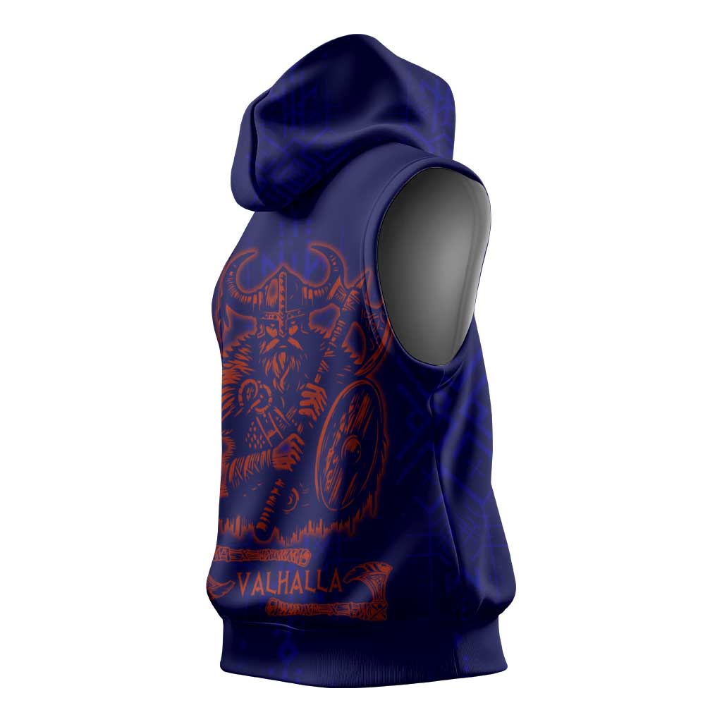 Valhalla Warrior Viking Sleeveless Hoodie with Axes and Norse Symbols Norse Mythology Tribute - Wonder Print Shop