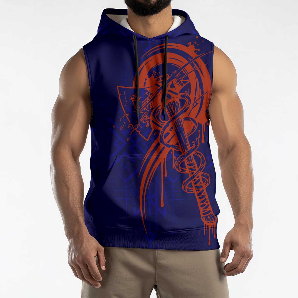 Valhalla Warrior Viking Sleeveless Hoodie with Axes and Norse Symbols Norse Mythology Tribute - Wonder Print Shop