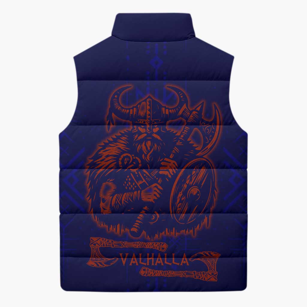 Valhalla Warrior Viking Sleeveless Puffer Jacket with Axes and Norse Symbols Norse Mythology Tribute - Wonder Print Shop